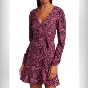 PARKER Women’s Alison Floral Long-Sleeve Ruffle Dress in Cranberry Multi Size 6
